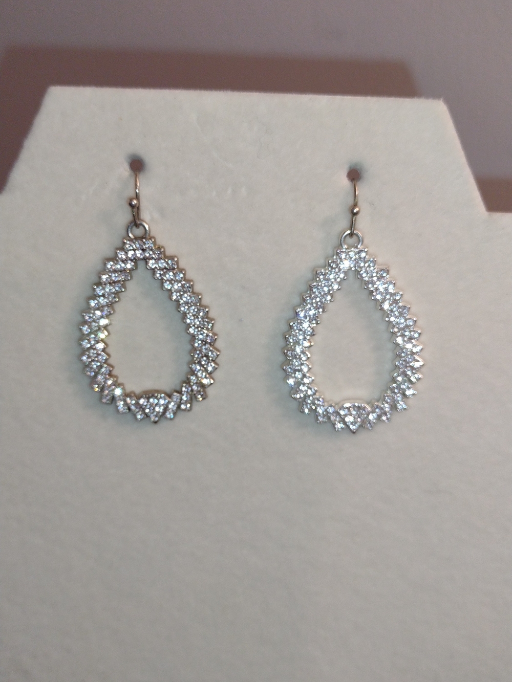 Crystal Teardrop Dangle Earrings - Silver Tone